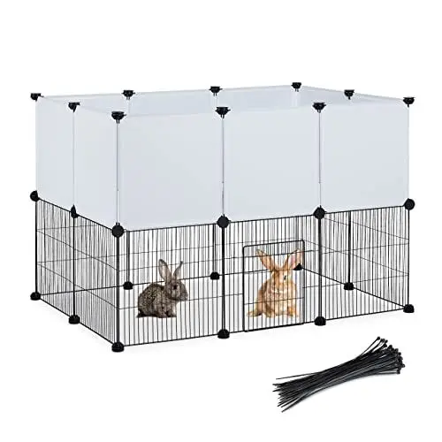 Produktbild: Relaxdays Freilaufgehege, DIY Freigehege zum Stecken, HBT 72,5 x 110 x 74 cm, Auslaufgitter für Kleintiere, schwarz/weiß