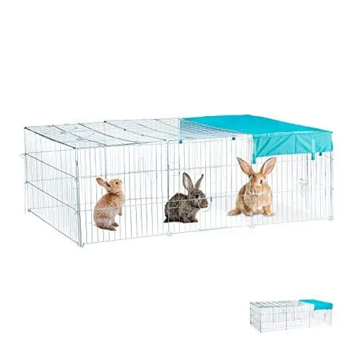Produktbild: Relaxdays Freilaufgehege Kaninchen L, mit Abdeckung, Sonnensegel, großes Outdoor Freigehege, HBT 60x116x175cm, verzinkt
