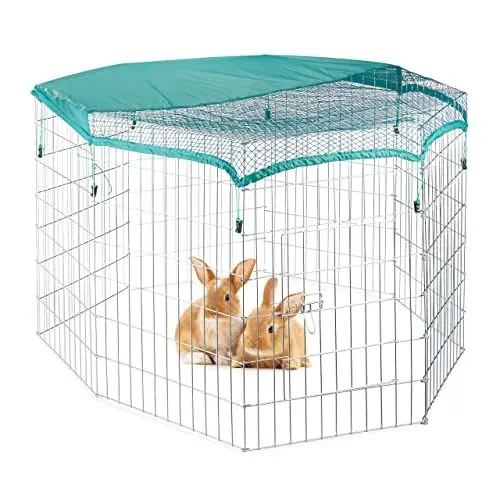 Produktbild: Relaxdays Freilaufgehege mit Abdeckung, faltbar, Freigehege Kaninchen, Meerschweinchen, Welpen, HBT 91x140x140cm, Silber