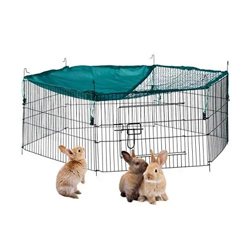 Produktbild: Relaxdays Freilaufgehege mit Netz-Abdeckung, Gehege für Hasen & Nager, Kleintiergehege mit Sonnenschutz, Ø 110 cm, Grün