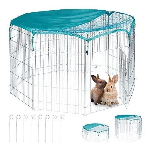Produktbild: Relaxdays Freilaufgehege, mit Netzabdeckung, Kaninchen, Meerschweinchen, außen, Freilauf, HBT: 92 x 160 x 160 cm, silber, L