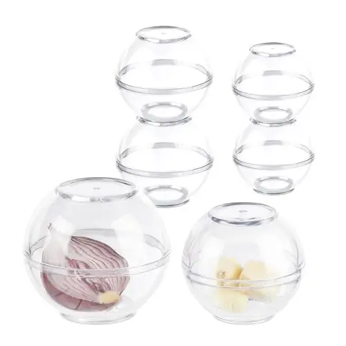 Produktbild: Relaxdays Frischhaltekugeln, 6er Set, Frischhaltedosen für Zwiebeln, Knoblauch, Kühlschrank, Ø 7 & 9 cm, transparent