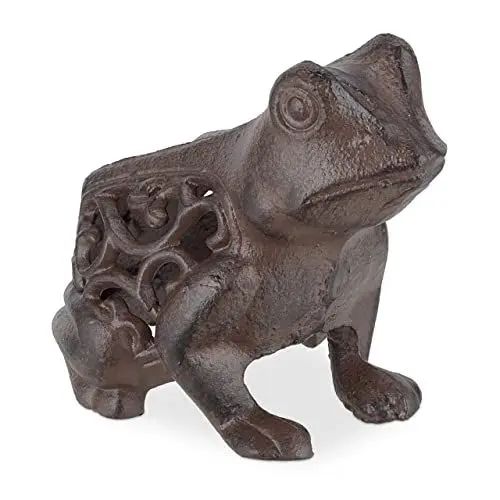 Produktbild: Relaxdays Frosch Deko, Gusseisen, wetterfeste Gartenfigur, HxBxT: 10 x 8 x 11 cm, Dekofigur innen & außen, braun/schwarz