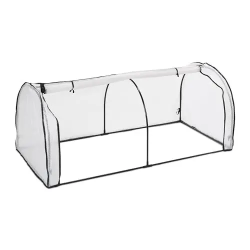 Produktbild: Relaxdays Frühbeet, HxBxT: 80 x 100 x 200 cm, PE-Folie, Eisen, Tür mit Reißverschluss, Hochbeet Abdeckung, weiß/schwarz