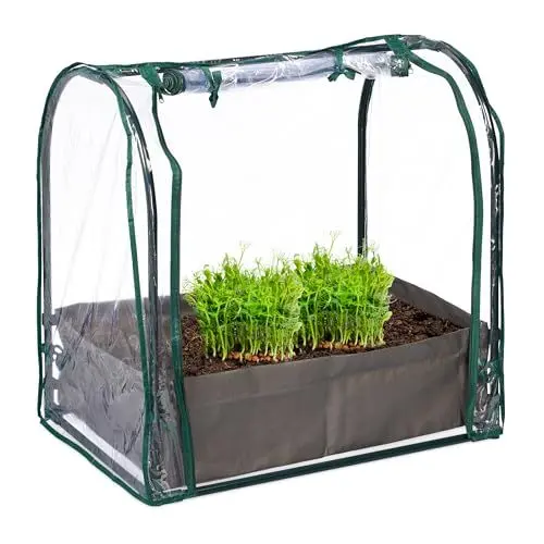 Produktbild: Relaxdays Frühbeet, Pflanzsack, HBT: 70x68x50 cm, PVC-Folie, Stahl, Tür mit Reißverschluss, Anzucht, grün/transparent