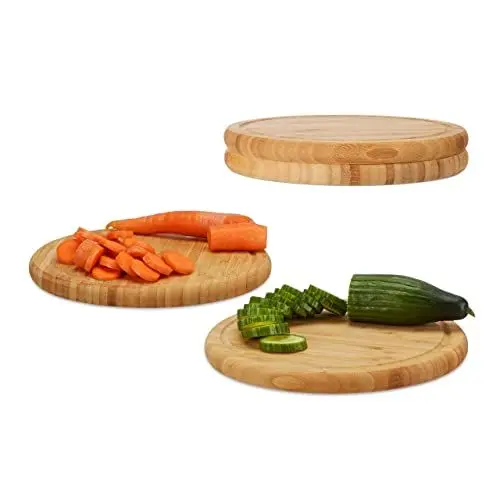 Produktbild: Relaxdays Frühstücksbrettchen 4er Set, Bambus, rund, 25 cm, Küchenbrett, pflegeleicht, natürlich, messerschonend, natur