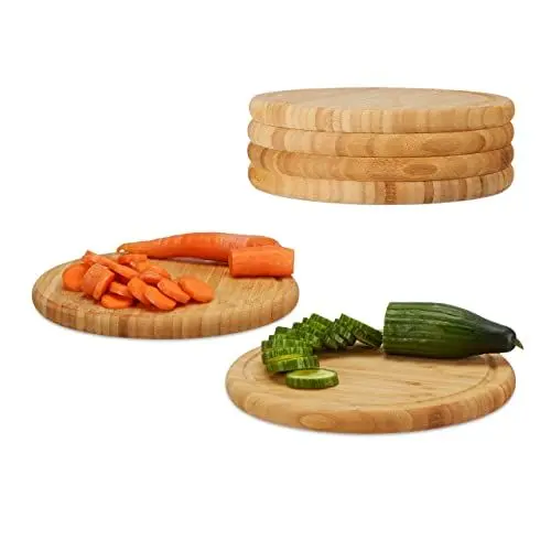 Produktbild: Relaxdays Frühstücksbrettchen 6er Set, Bambus, rund, 25 cm, Küchenbrett, pflegeleicht, natürlich, messerschonend, natur