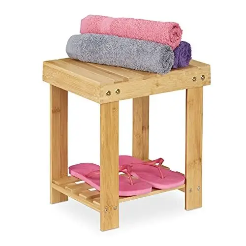 Produktbild: Relaxdays Fußbank Bambus, bis 100 kg, Stabiler Tritthocker, Kinderhocker Bad, Fußhocker, HxBxT: 33,5 x 25 x 31 cm, Natur