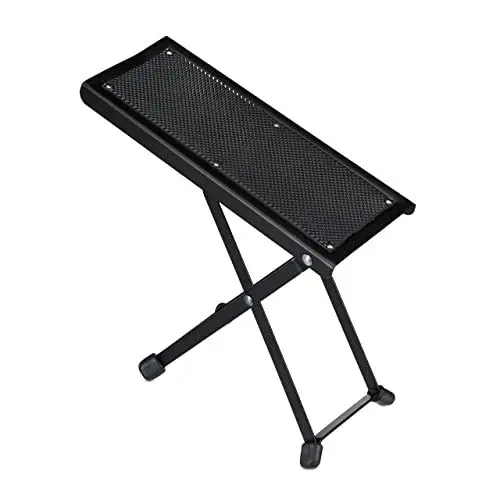 Produktbild: Relaxdays Fußbank Gitarre, ergonomische Haltung, rutschfest, faltbar, 4 Höheneinstellungen, Gitarrenfußständer, schwarz, 1 Stück