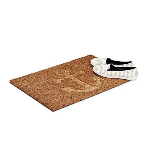 Produktbild: Relaxdays Fußmatte Anker Kokos, HxBxT: 1,5 x 60 x 40 cm, rutschfest, rechteckig, für Haustür, Kokosfasern, Gummi, natur