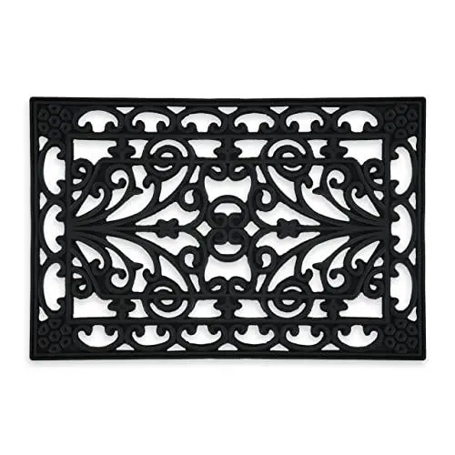 Produktbild: Relaxdays Fußmatte Gummi, 40 x 60 cm, rutschfest, wetterfest, Türvorleger innen & außen, Fußabtreter Ornamente, schwarz