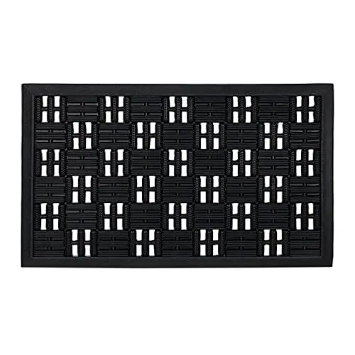 Produktbild: Relaxdays Fußmatte Gummi, 45x75 cm, Türmatte Gitter-Optik, rutschfest, wetterfest, mit Noppen, innen & außen, schwarz