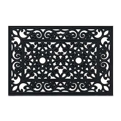 Produktbild: Relaxdays Fußmatte Gummi, Fußabtreter mit Ornamenten, 60x40 cm, Schuhmatte innen & außen, rutschfeste Türmatte, schwarz