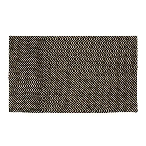 Produktbild: Relaxdays Fußmatte Jute, 75 x 45 cm, Fußabtreter mit Muster, Juteteppich Eingangsbereich innen, Türmatte, Natur/schwarz