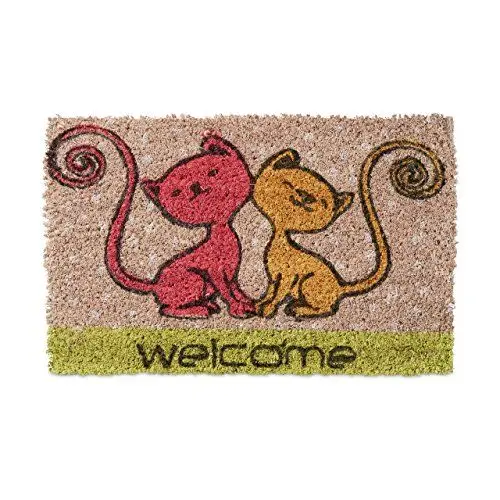 Produktbild: Relaxdays Fußmatte Kinder mit Bild Motiv Katze als Türvorleger klein für Kinderzimmer aus Kokos mit rutschfestem Boden aus Gummi Mini Fußabtretet und Türmatte HBT: 1,5 x 40 x 25 cm, Motiv: 2 Katzen