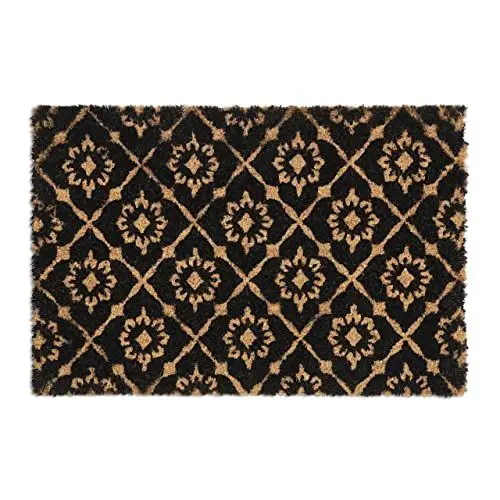 Produktbild: Relaxdays Fußmatte Kokos, 40x60 cm, Florale Ornamente, Türvorleger innen & außen, rutschfest, wetterfest, Natur/schwarz