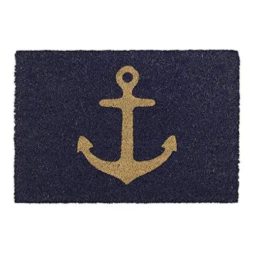 Produktbild: Relaxdays Fußmatte Kokos, 40x60 cm, Kokosmatte mit Anker-Motiv, Rutschfester Schuhabtreter, maritim, innen & außen, blau, 1 Stück