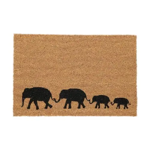 Produktbild: Relaxdays Fußmatte Kokos 60x40cm, Türmatte Elefanten, rutschfest, wetterfest, Fußabstreifer innen & außen, Natur/schwarz