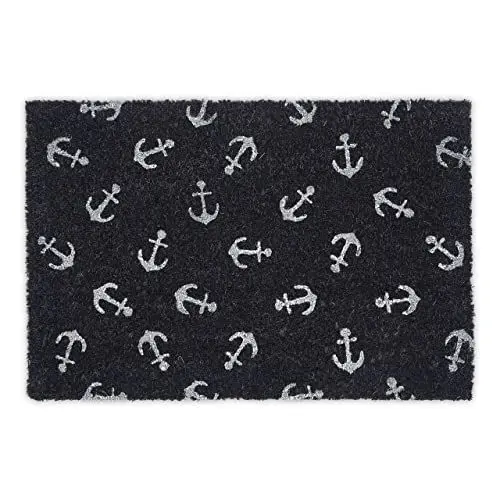 Produktbild: Relaxdays Fußmatte Kokos, Anker, 60x40 cm, rutschfest, wasserfest, Fußabtreter innen & außen, Türmatte, dunkelblau/weiß, 10039024
