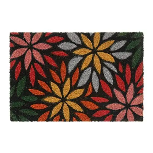 Produktbild: Relaxdays Fußmatte Kokos, Blumenmuster, 60x40 cm, Fußabtreter Innen-& Außenbereich, Rutschfester Schuhabstreifer, bunt