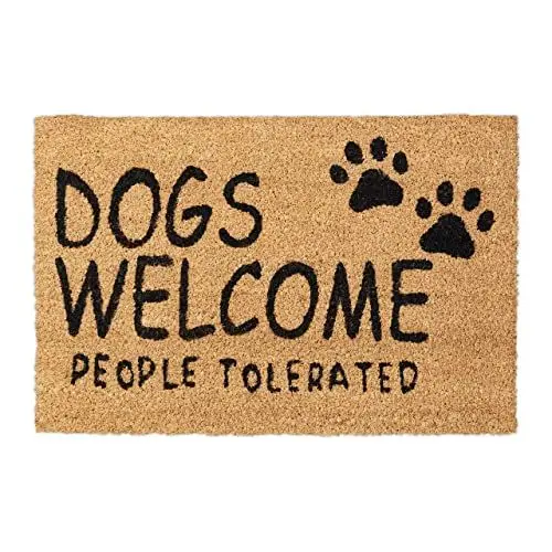 Produktbild: Relaxdays Fußmatte Kokos, Dogs Welcome, 60 x 40 cm, gummiert, widerstandsfähig, innen und außen, Türvorleger, Natur