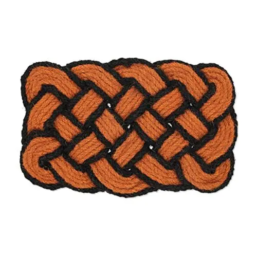 Produktbild: Relaxdays Fußmatte Kokos, Knoten Muster, 75 x 45 cm, handgefertigt, beidseitig verwendbar, Türvorleger, orange-schwarz