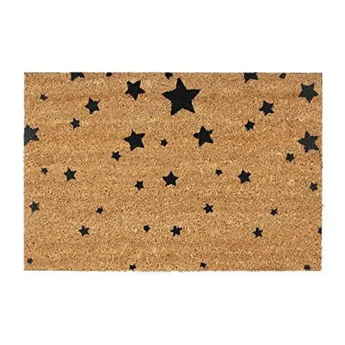Produktbild: Relaxdays Fußmatte Kokos Motiv STERNE 40 x 60 Kokosmatte mit rutschfester PVC Unterlage Türmatte und Fußabtreter aus Kokosfaser als Schmutzfangmatte und Sauberlaufmatte oder Türvorleger, schwarz