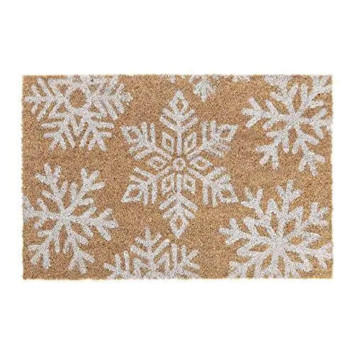 Produktbild: Relaxdays Fußmatte Kokos, Schneeflocken, 60 x 40 cm, Fußabtreter innen & außen, Rutschfester Schuhabstreifer, Natur/weiß