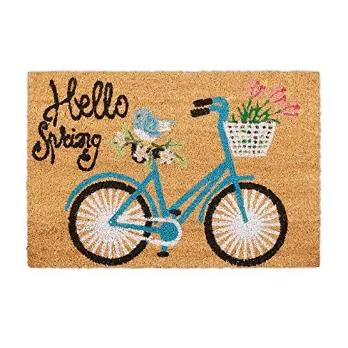 Produktbild: Relaxdays Fußmatte Kokos, Schriftzug & Fahrrad-Motiv, Türvorleger innen & außen, Kokosmatte 40x60 cm, Türmatte, Natur