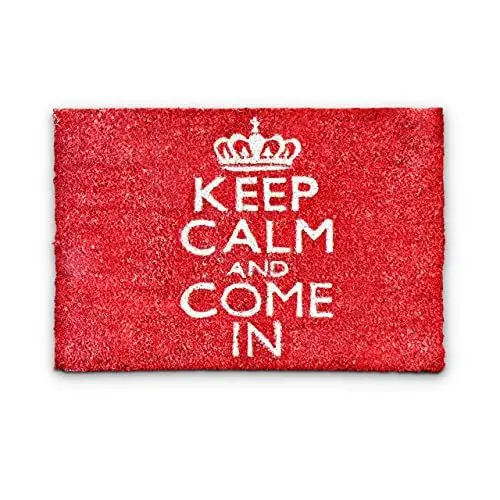 Produktbild: Relaxdays Fußmatte Kokos Spruch KEEP CALM 40 x 60cm Kokosmatte mit rutschfester PVC Unterlage Fußabtreter aus Kokosfaser als Schmutzfangmatte und Sauberlaufmatte Fußabstreifer für Außen und Innen, rot