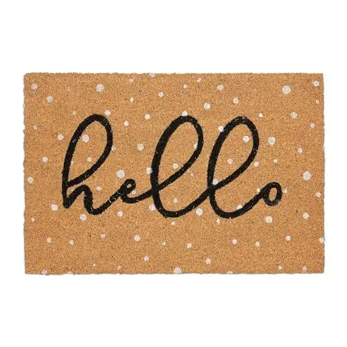 Produktbild: Relaxdays Fußmatte Kokos, Türvorleger Hello, 60x40 cm, rutschfest, wetterfest, Fußabstreifer innen & außen, mehrfarbig
