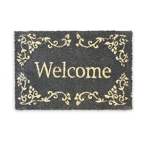 Produktbild: Relaxdays Fußmatte Kokos WELCOME 40 x 60 cm Fußabtreter aus Kokosfaser Kokosmatte mit rutschfestem PVC Bodem als Schmutzfangmatte und Sauberlaufmatte Fußabstreifer für Außen und Innen Matte, schwarz