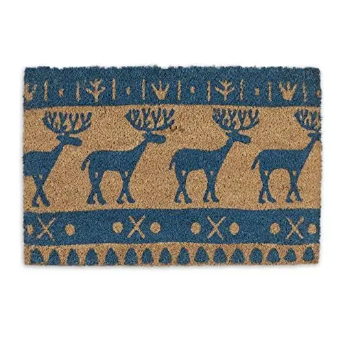 Produktbild: Relaxdays Fußmatte Kokos, Weihnachten, Rentier, 60 x 40 cm, Fußabtreter innen & außen, rutschfeste Türmatte, blau/natur