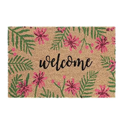 Produktbild: Relaxdays Fußmatte Kokos, Welcome-Schriftzug, Fußabtreter 40 x 60 cm, wetterfest, Türvorleger innen & außen, Mehrfarbig