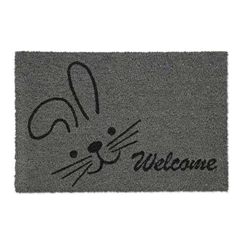 Produktbild: Relaxdays Fußmatte Kokos, Welcome, Hasen-Motiv, Türvorleger innen & außen, Türabtreter 40x60 cm, Türmatte, grau/schwarz