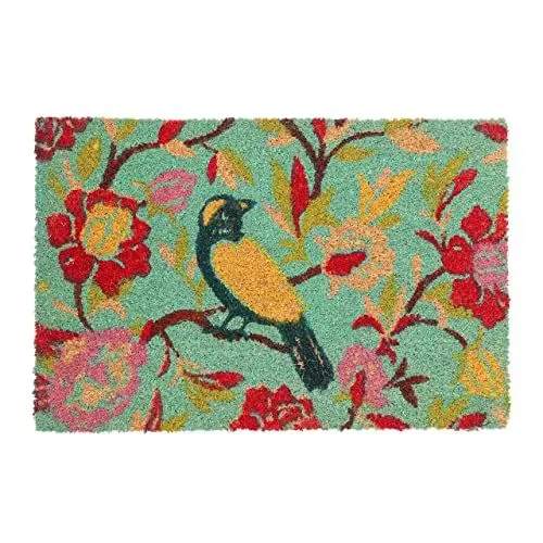 Produktbild: Relaxdays Fußmatte Kokos, mit Vogel & floralem Muster, gummiert, innen & außen, Türvorleger, 60 x 40 cm, Mehrfarbig, 10039029