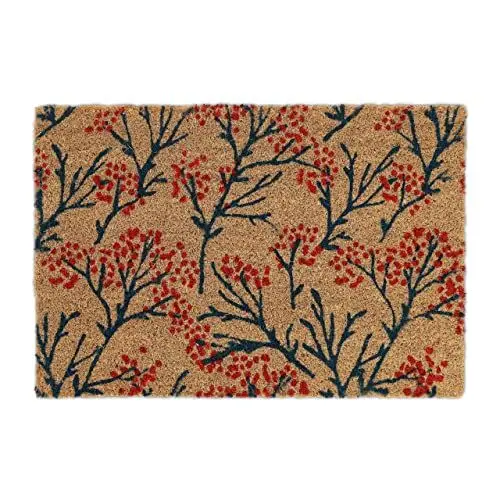Produktbild: Relaxdays Fußmatte Kokos, mit Zweigen Motiv, 40 x 60 cm, rutschfest, wetterfest, Fußabtreter, innen & außen, Mehrfarbig