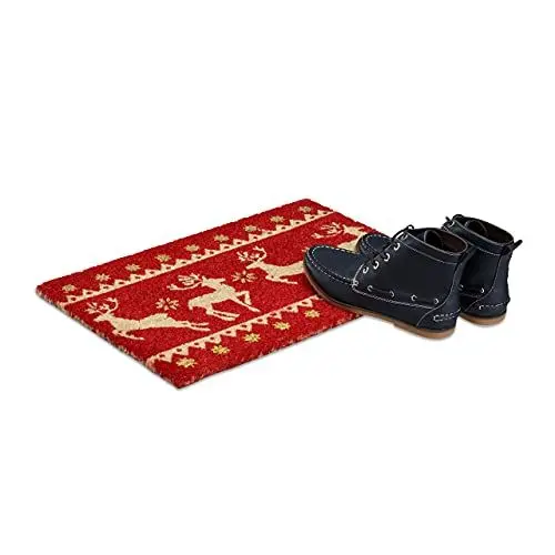 Produktbild: Relaxdays Fußmatte Weihnachten Kokos, HxBxT: 1,5 x 60 x 40 cm, Rentiere, Sterne, Glitzer, Kokosfaser, Gummi, mehrfarbig