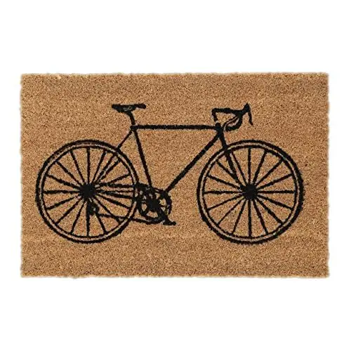 Produktbild: Relaxdays Fußmatte, aus Kokosfaser, Fahrrad-Motiv, innen & außen, Rutschfester Fußabtreter, 60 x 40 cm, Natur/schwarz