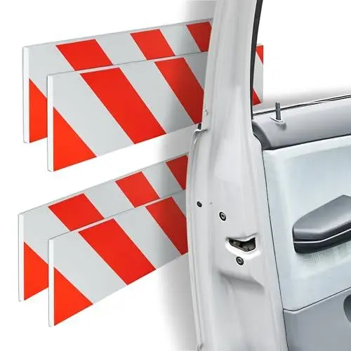 Produktbild: Relaxdays Garagen Wandschutz 4er Set, selbstklebend, 10x50 cm, Garagentürschutz, Rammschutz reflektierend, Eva, rot-weiß