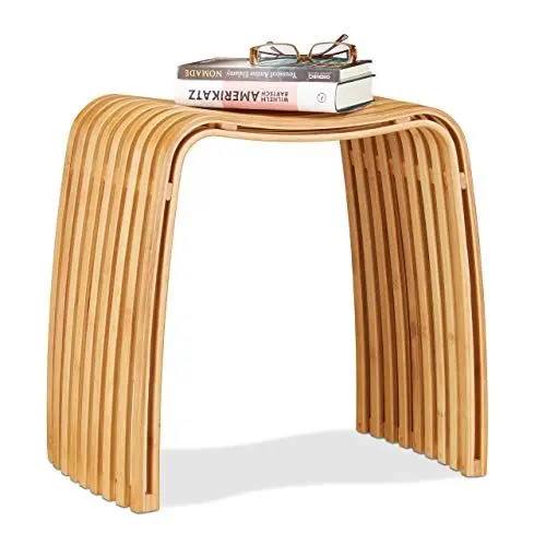 Produktbild: Relaxdays Garderoben Hocker aus Bambus, eleganter Holzhocker in skandinavischem Design, Sitzhocker für Garderobe, natur, 31 x 45 x 46 cm