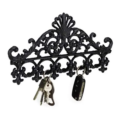 Produktbild: Relaxdays Garderobenleiste aus Gusseisen, 5 Haken, Antiker Landhausstil, HBT: ca. 17 x 35 x 3,5 cm, Hakenleiste, schwarz