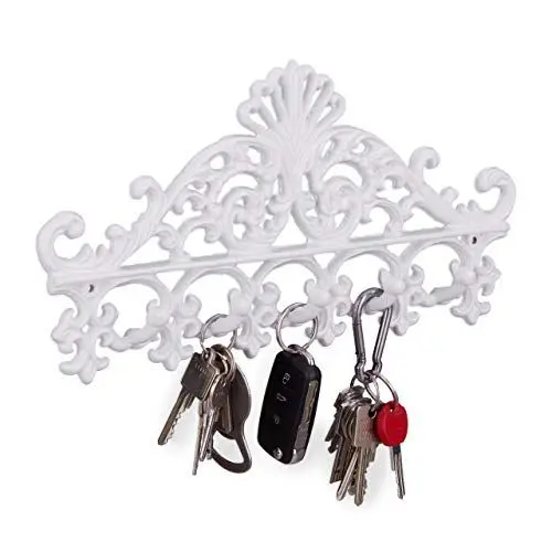 Produktbild: Relaxdays Garderobenleiste aus Gusseisen, 5 Haken, Antiker Landhausstil, HBT: ca. 17 x 35 x 3,5 cm, Hakenleiste, weiß