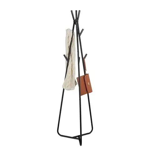 Produktbild: Relaxdays Garderobenständer, 9 Haken, Metall, Jacken, Mäntel, dreieckig, Standgarderobe, HBT: 157 x 40 x 48 cm, schwarz