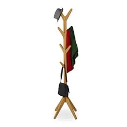 Produktbild: Relaxdays, Natur Garderobenständer Bambus, Jackenständer mit 8 Haken, HBT 181,5 x 53 x 53 cm, Standgarderobe in Baumform, 181.5 x 53 x 53 cm