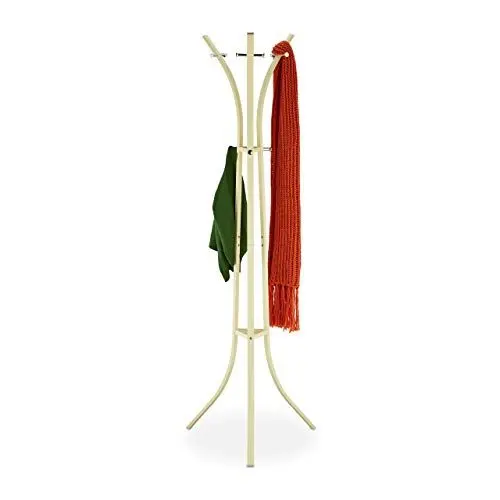 Produktbild: Relaxdays, cremeweiß Garderobenständer Metall, freistehender Jackenständer, 9 Haken, Standgarderobe, 184 x 61 x 54,5 cm, Stahl, 184 x 61 x 54.5 cm