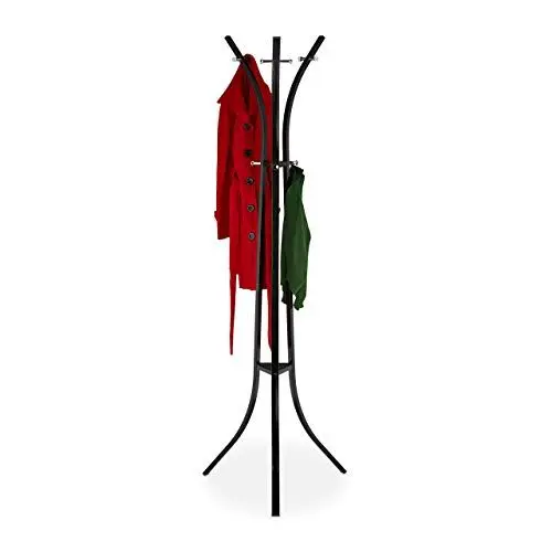 Produktbild: Relaxdays, schwarz Garderobenständer Metall, freistehender Jackenständer, 9 Haken, Standgarderobe, 184 x 61 x 54,5 cm, Stahl, Kunststoff, 184 x 61 x 54.5 cm