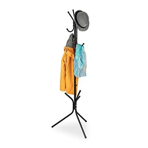Produktbild: Relaxdays Garderobenständer Metall, modern, Jackenständer 6 Haken, freistehende Garderobe, HBT 161 x 53 x 53 cm, schwarz