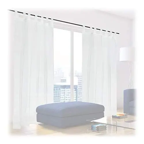 Produktbild: Relaxdays Gardinen 2er Set, HxB: 225x140 cm, halbtransparente Vorhänge, Wohn- & Schlafzimmer, Schlaufengardinen, weiß
