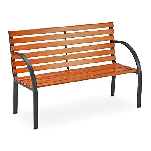 Produktbild: Relaxdays Gartenbank, 2 Sitzer, Holzstreben, rustikal, Balkon & Terrasse, Sitzbank, HBT 83,5x123x56 cm, braun/schwarz